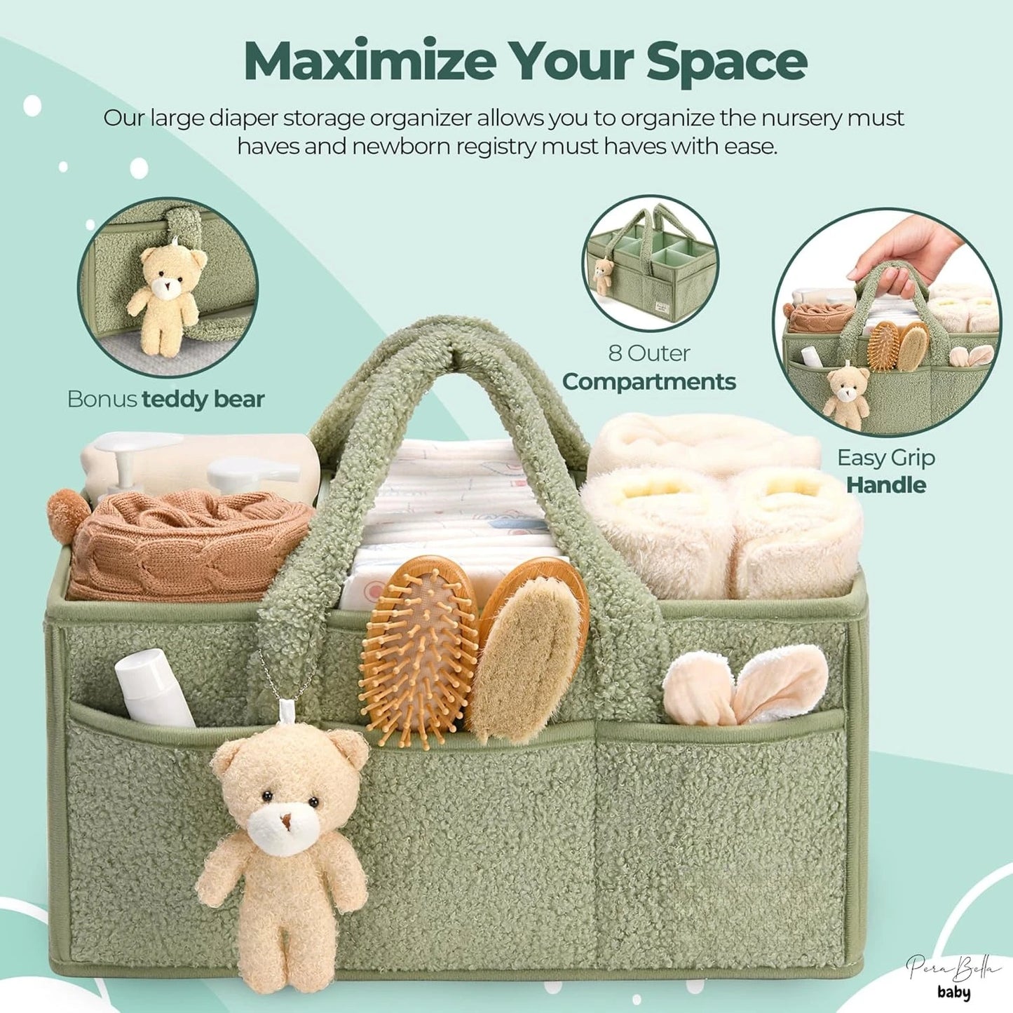 Baby Diaper Caddy Organizer Changing Table & Car Caddy, Nursery Diaper Storage Basket for Diapers & Wipes