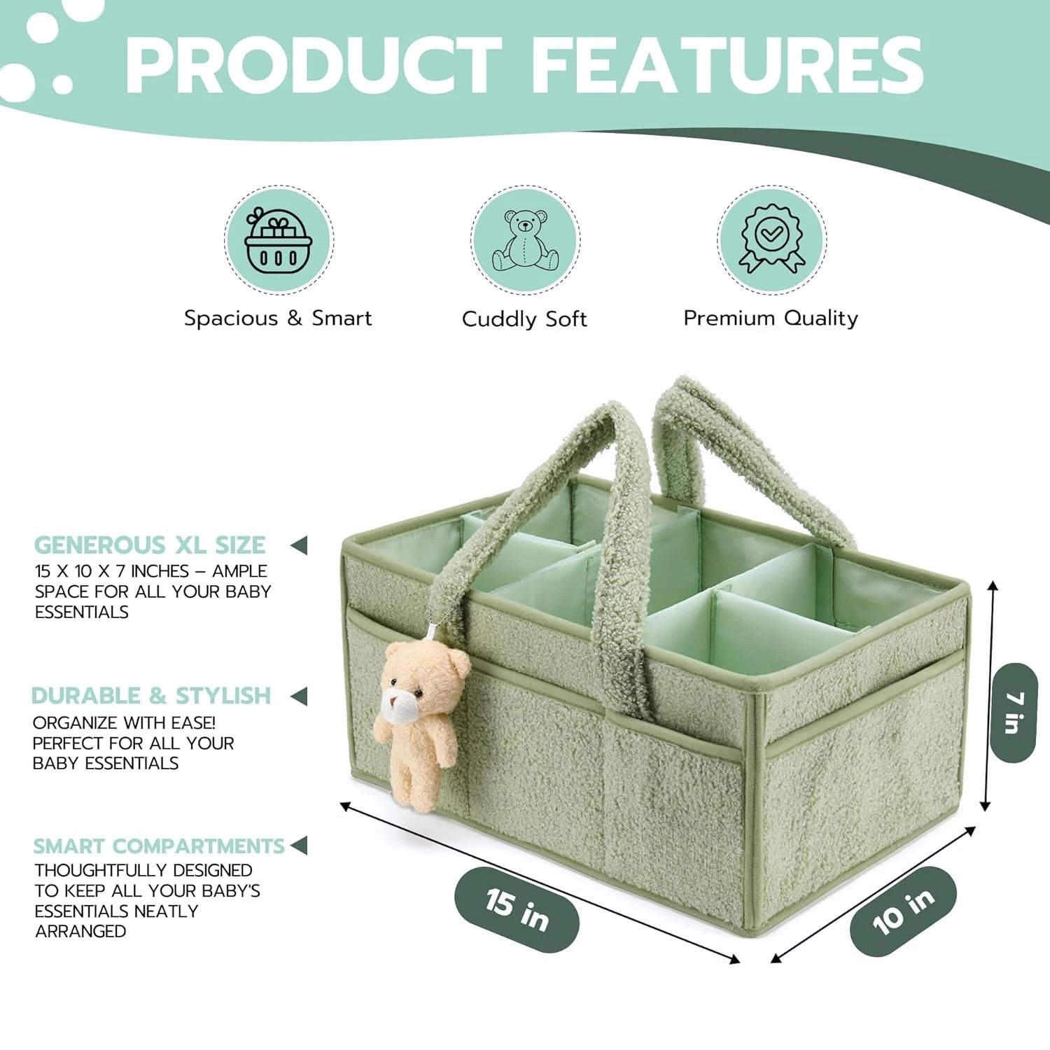 Baby Diaper Caddy Organizer Changing Table & Car Caddy, Nursery Diaper Storage Basket for Diapers & Wipes