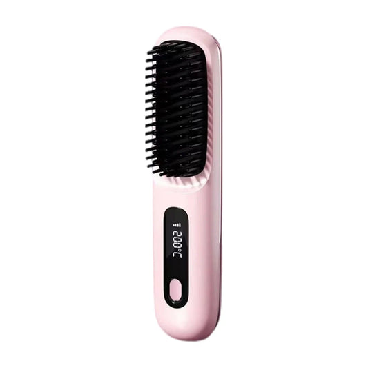 Cordless Hair Straightener Mini Hot Hair Comb Digital Display Hair Straightening Brush Rechargeable for All Hair Types